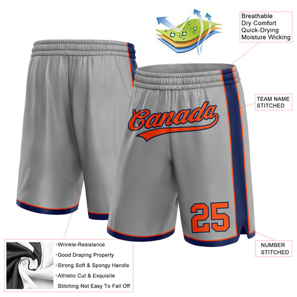 Custom Gray Orange-Navy Authentic Basketball Shorts