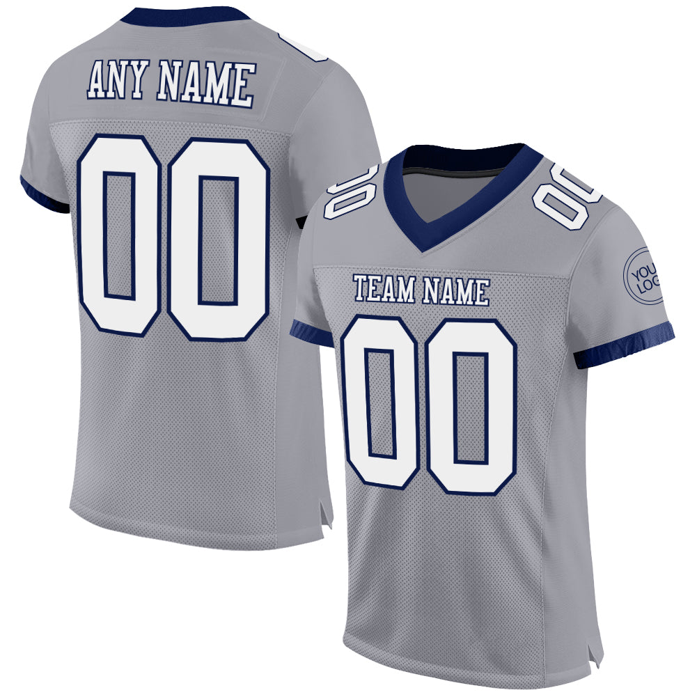 Custom Gray White-Navy Mesh Authentic Football Jersey