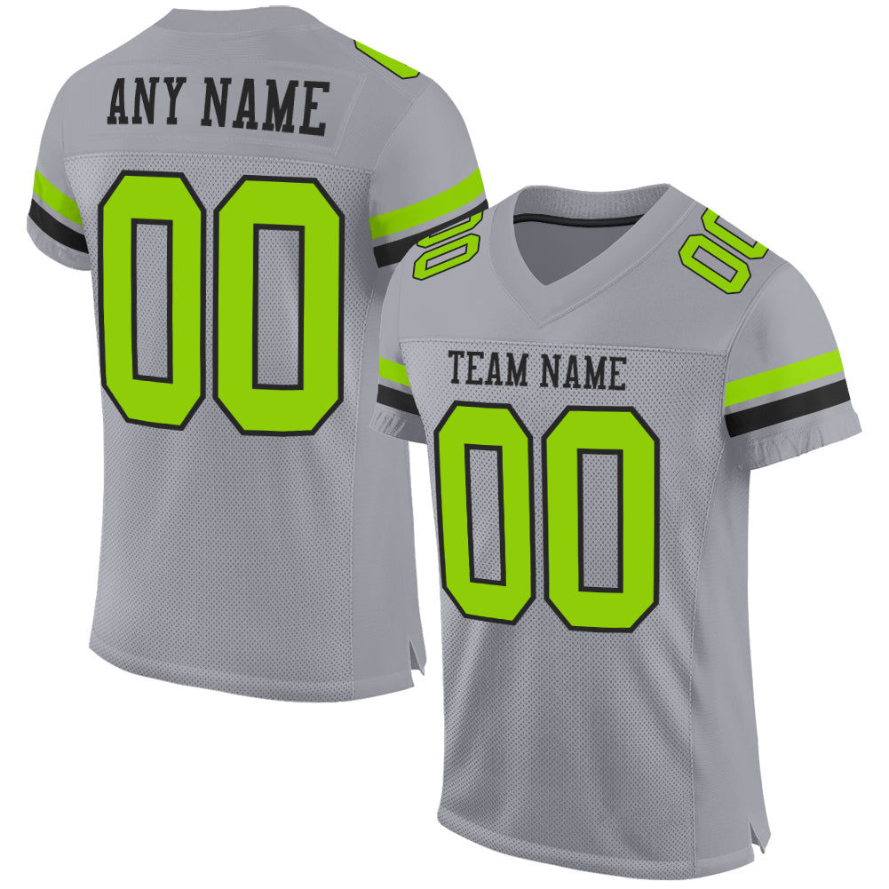 Custom Gray Neon Green-Black Mesh Authentic Football Jersey