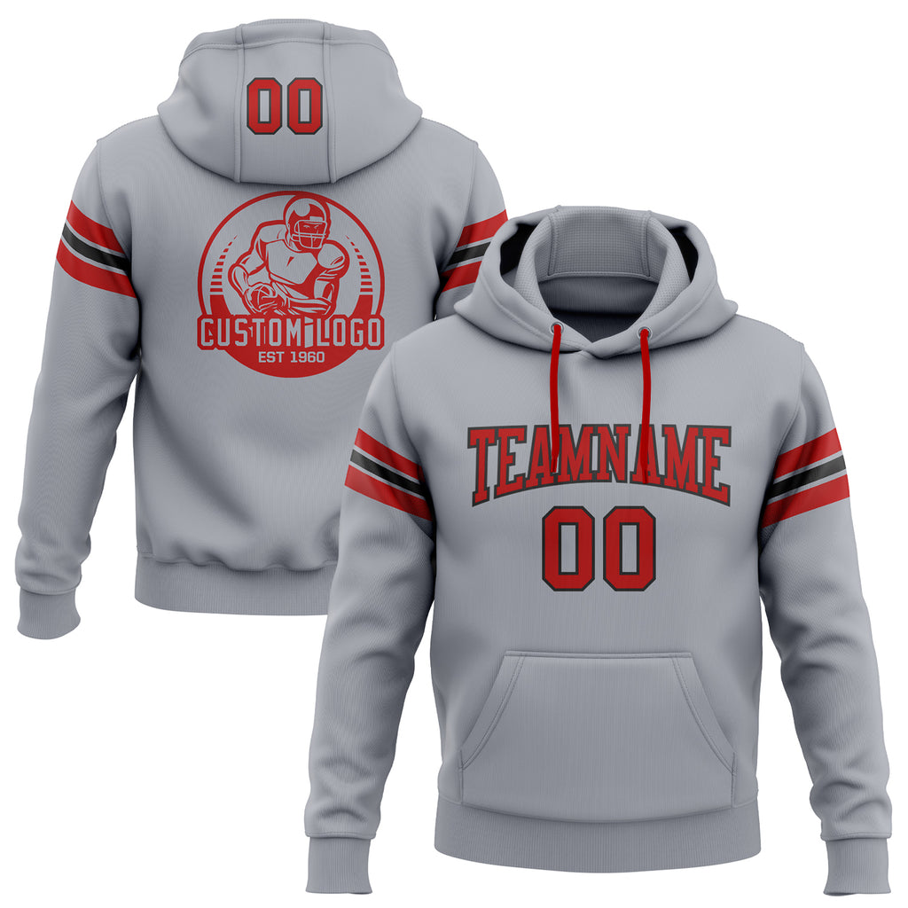 Custom Stitched Gray Red-Black Football Pullover Sweatshirt Hoodie