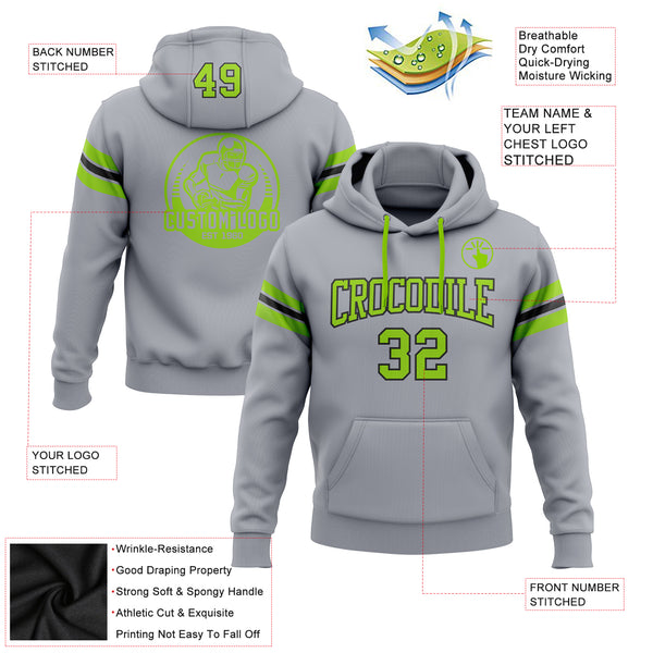 Custom Stitched Gray Neon Green-Black Football Pullover Sweatshirt Hoodie