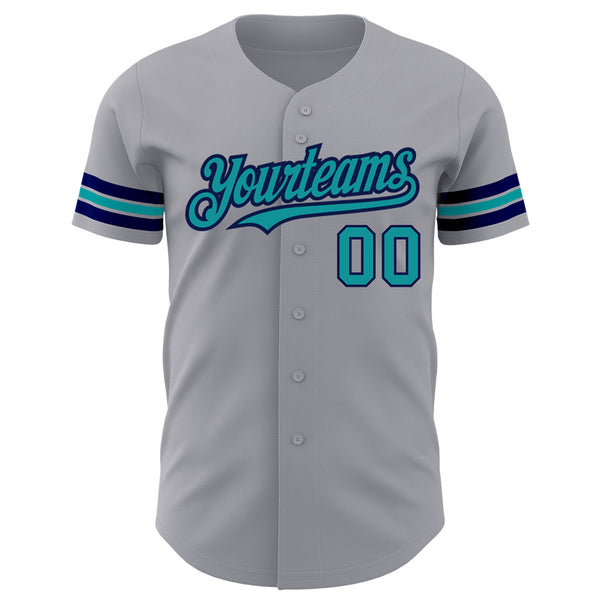Custom Gray Teal-Navy Authentic Baseball Jersey