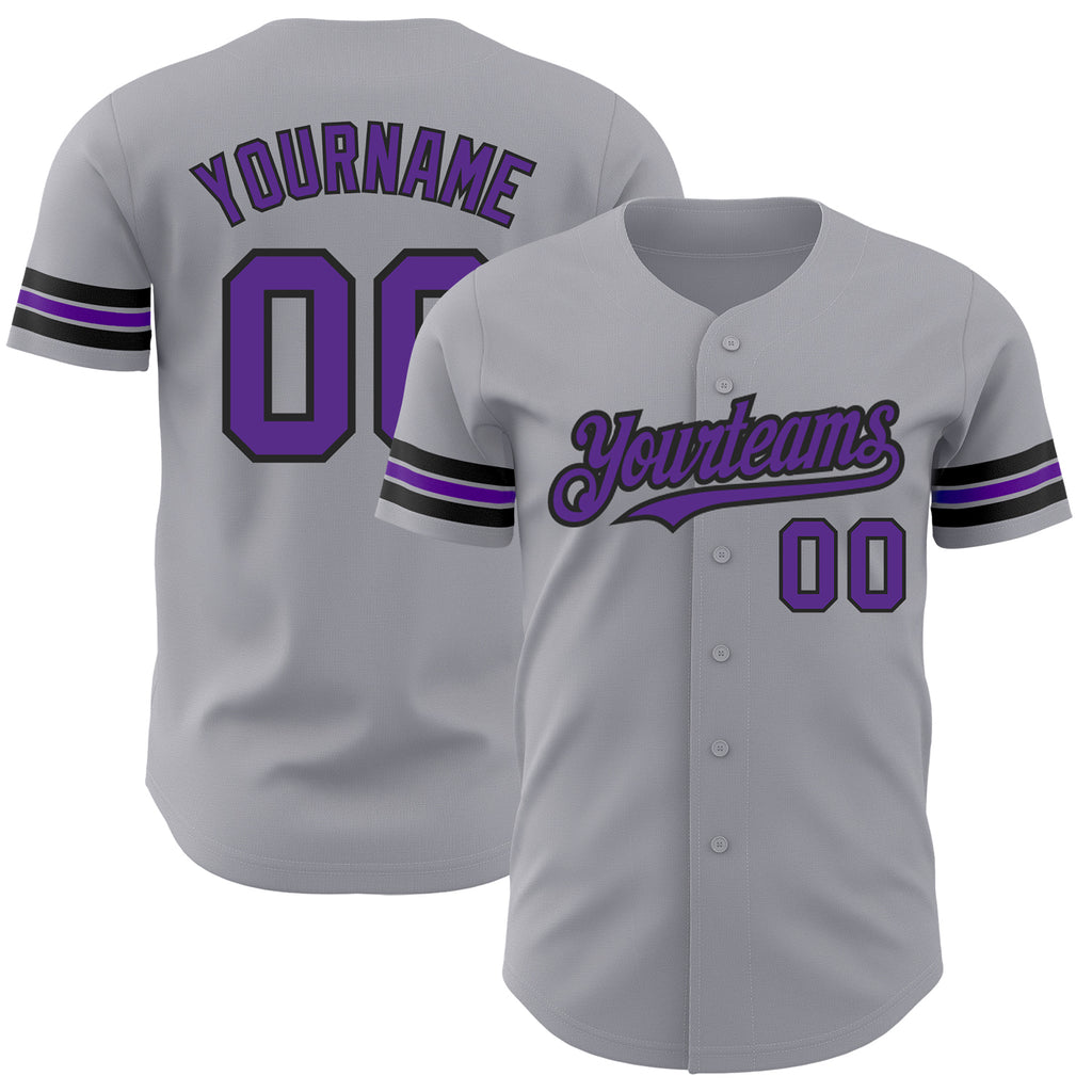 Custom Gray Purple-Black Authentic Baseball Jersey