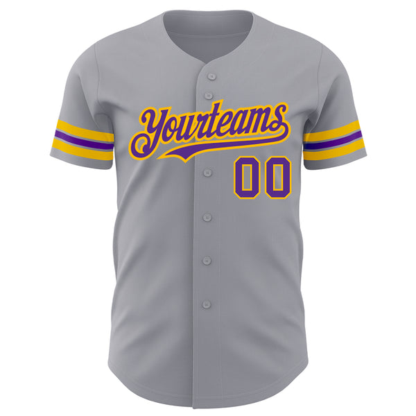 Custom Gray Purple-Gold Authentic Baseball Jersey