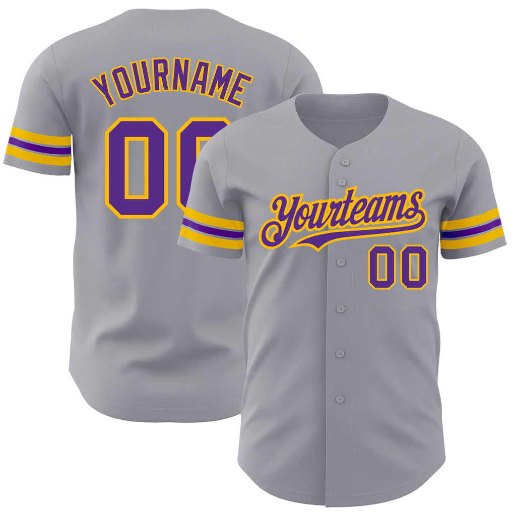 Custom Gray Purple-Gold Authentic Baseball Jersey