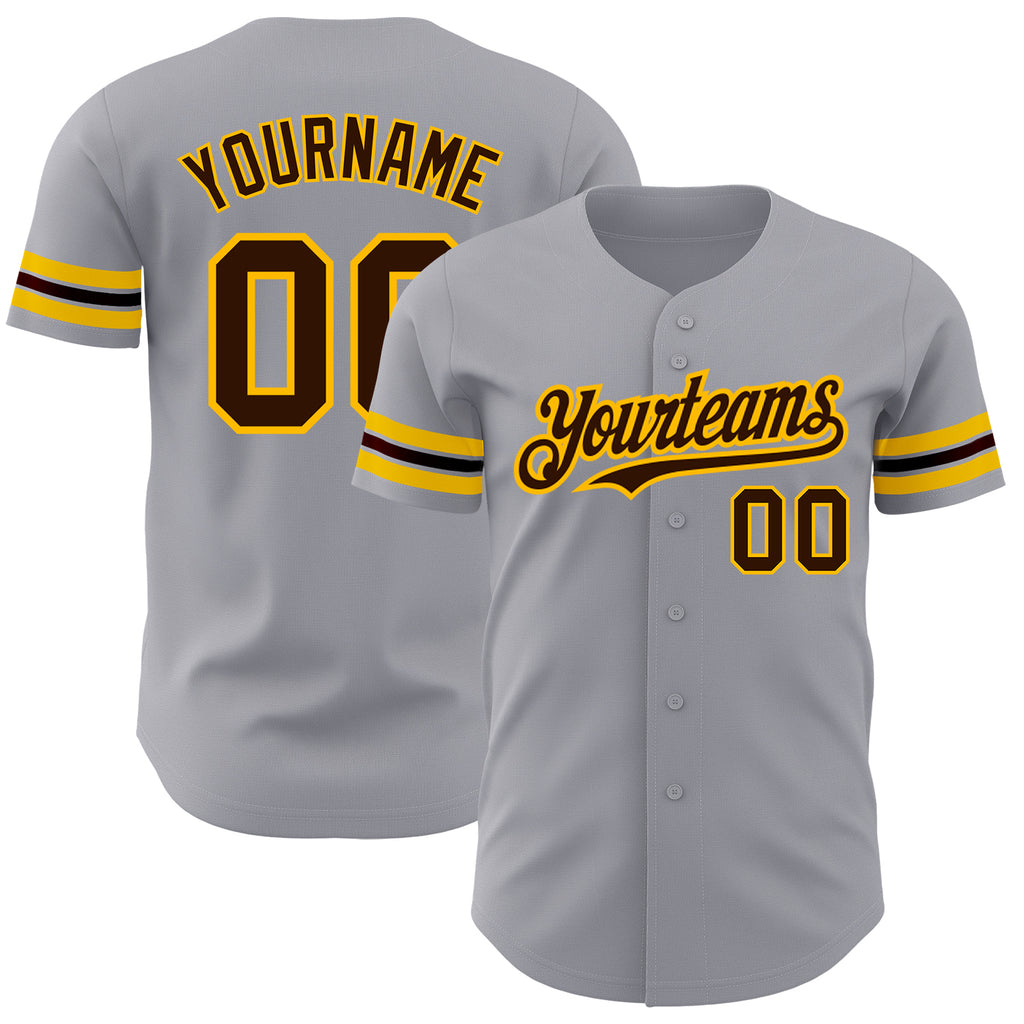 Custom Gray Brown-Gold Authentic Baseball Jersey