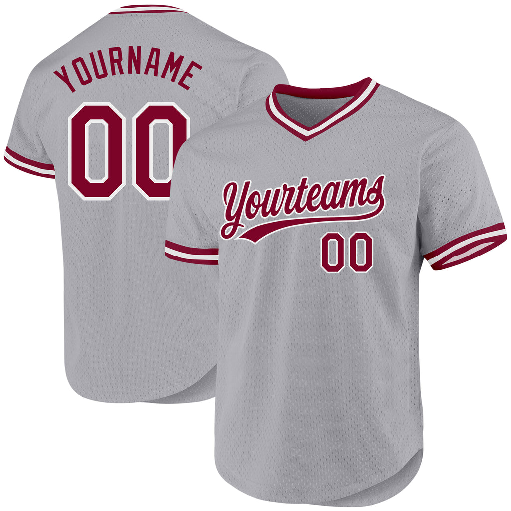 Custom Gray Maroon-White Authentic Throwback Baseball Jersey