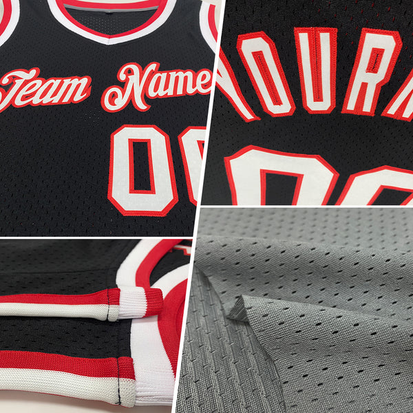 Custom Gray White-Black Authentic Throwback Basketball Jersey