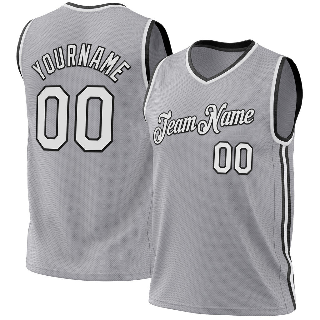 Custom Gray White-Black Authentic Throwback Basketball Jersey