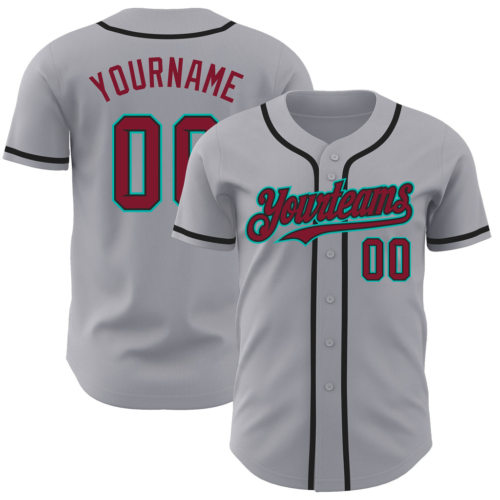 Custom Gray Crimson Black-Aqua Authentic Baseball Jersey