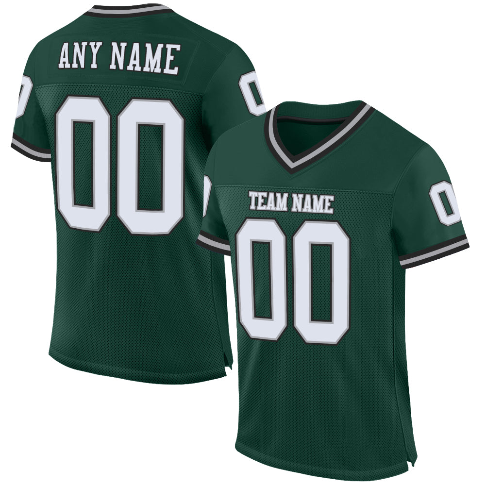 Custom Green White-Gray Mesh Authentic Throwback Football Jersey