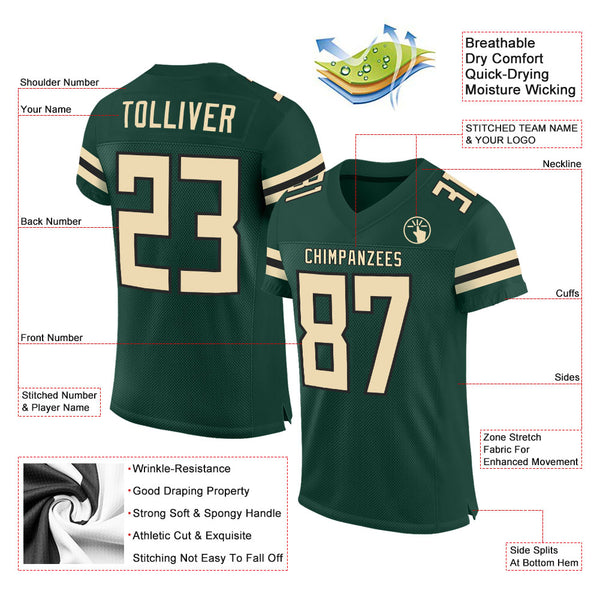 Custom Green Cream-Black Mesh Authentic Football Jersey