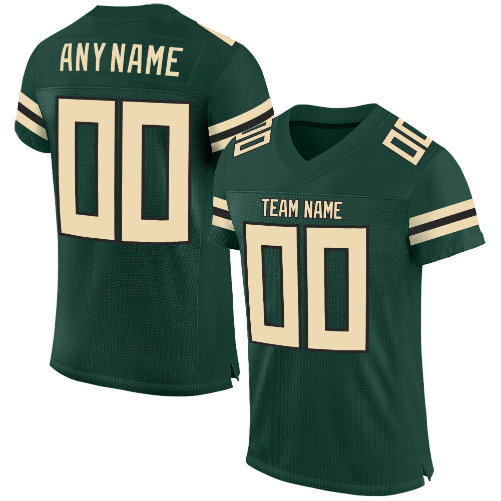 Custom Green Cream-Black Mesh Authentic Football Jersey