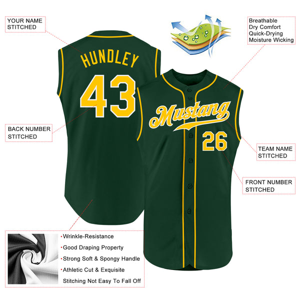 Custom Green Gold-White Authentic Sleeveless Baseball Jersey