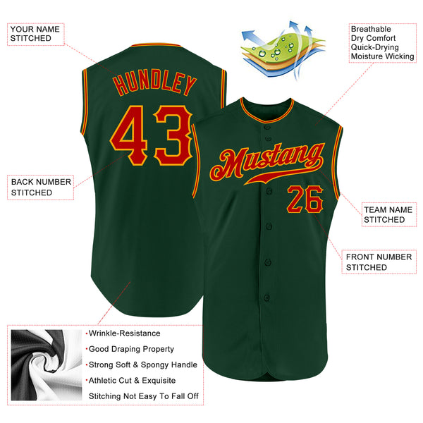 Custom Green Red-Gold Authentic Sleeveless Baseball Jersey