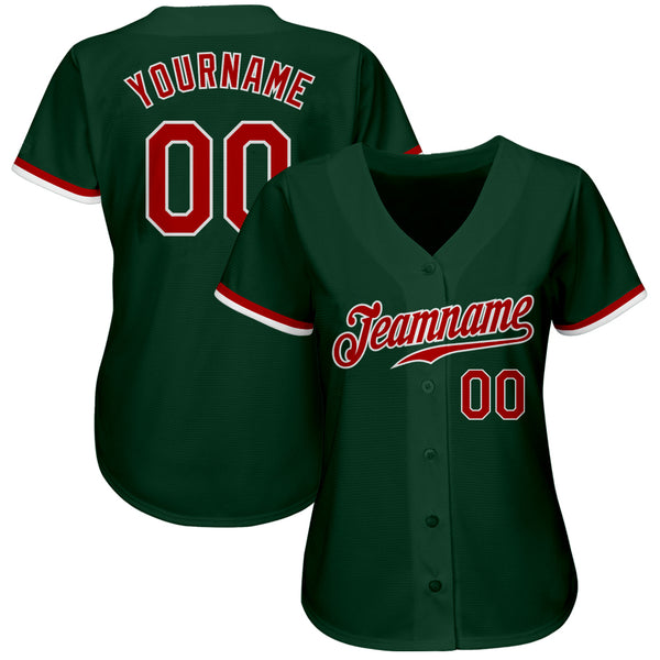 Custom Green Red-White Authentic Baseball Jersey