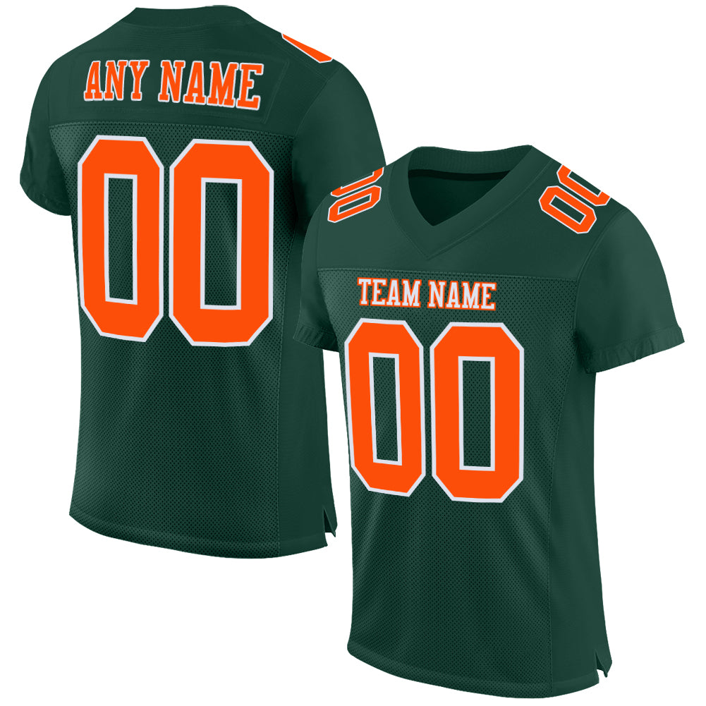 Custom Green Orange-White Mesh Authentic Football Jersey