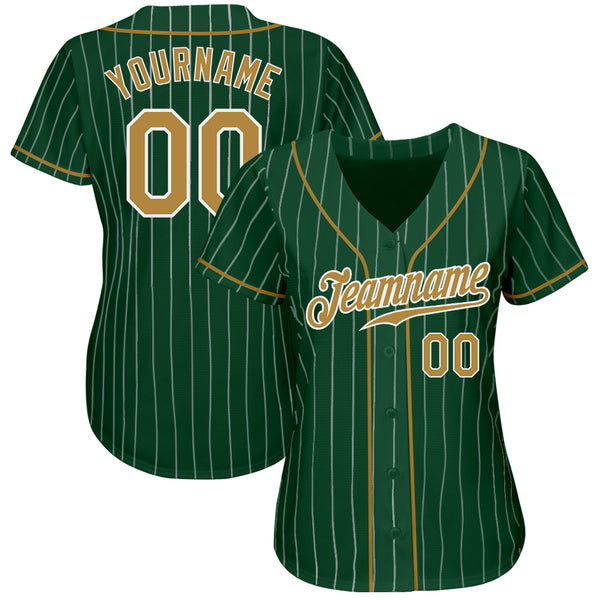 Custom Green White Pinstripe Old Gold-White Authentic Baseball Jersey