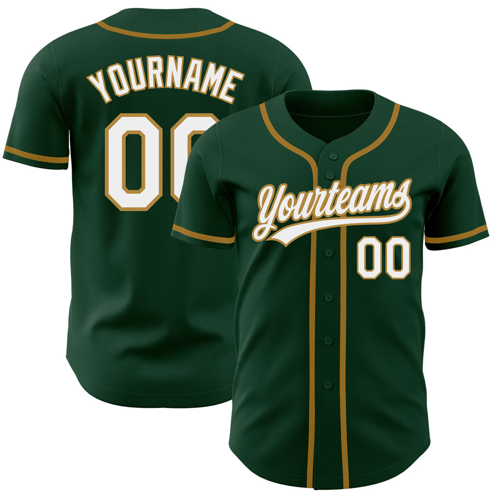 Custom Green White-Old Gold Authentic Baseball Jersey