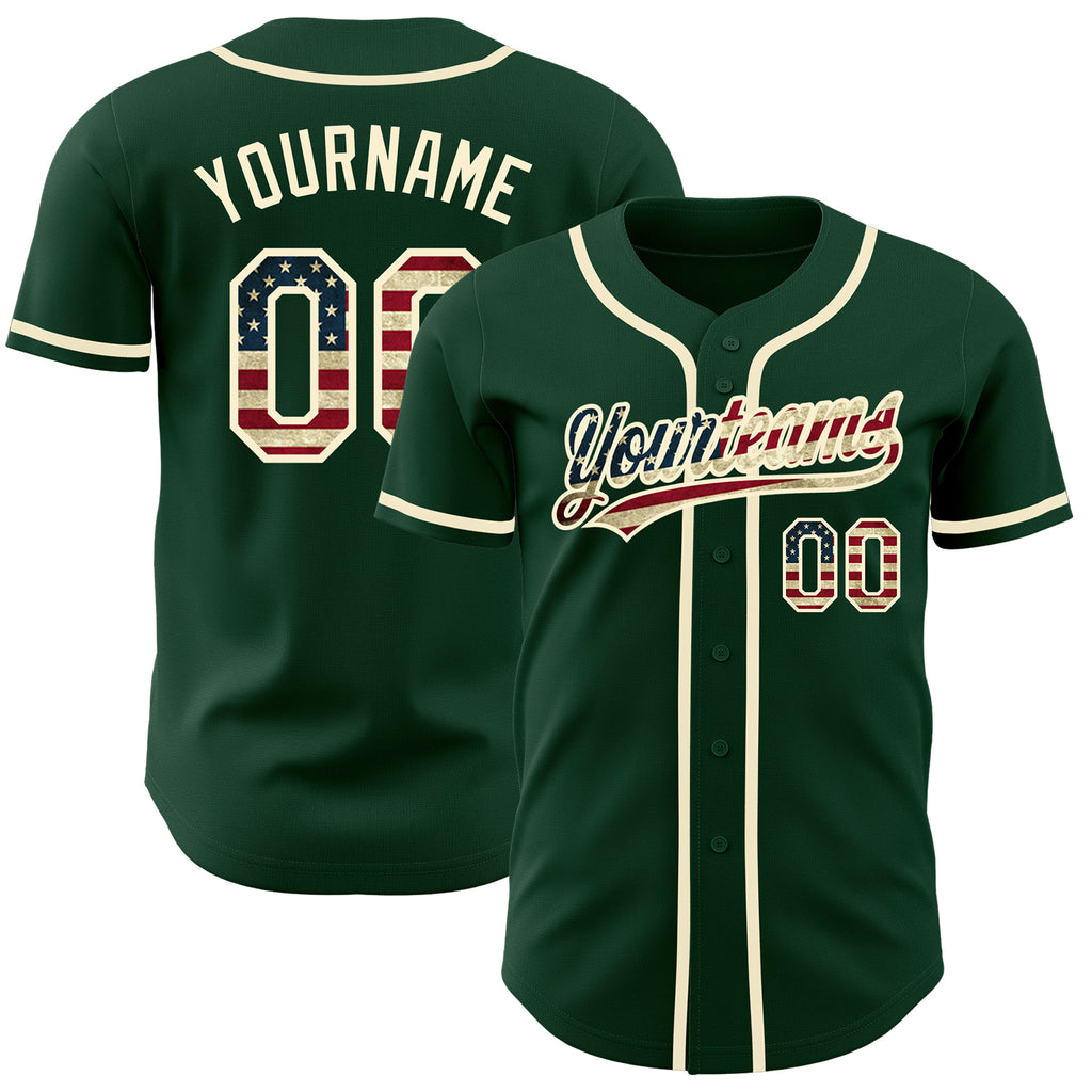 Custom Green Vintage USA Flag-Cream Authentic Baseball Jersey