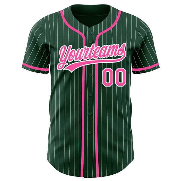 Custom Green White Pinstripe Pink Authentic Baseball Jersey