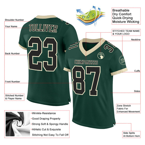 Custom Green Black-Cream Mesh Authentic Football Jersey