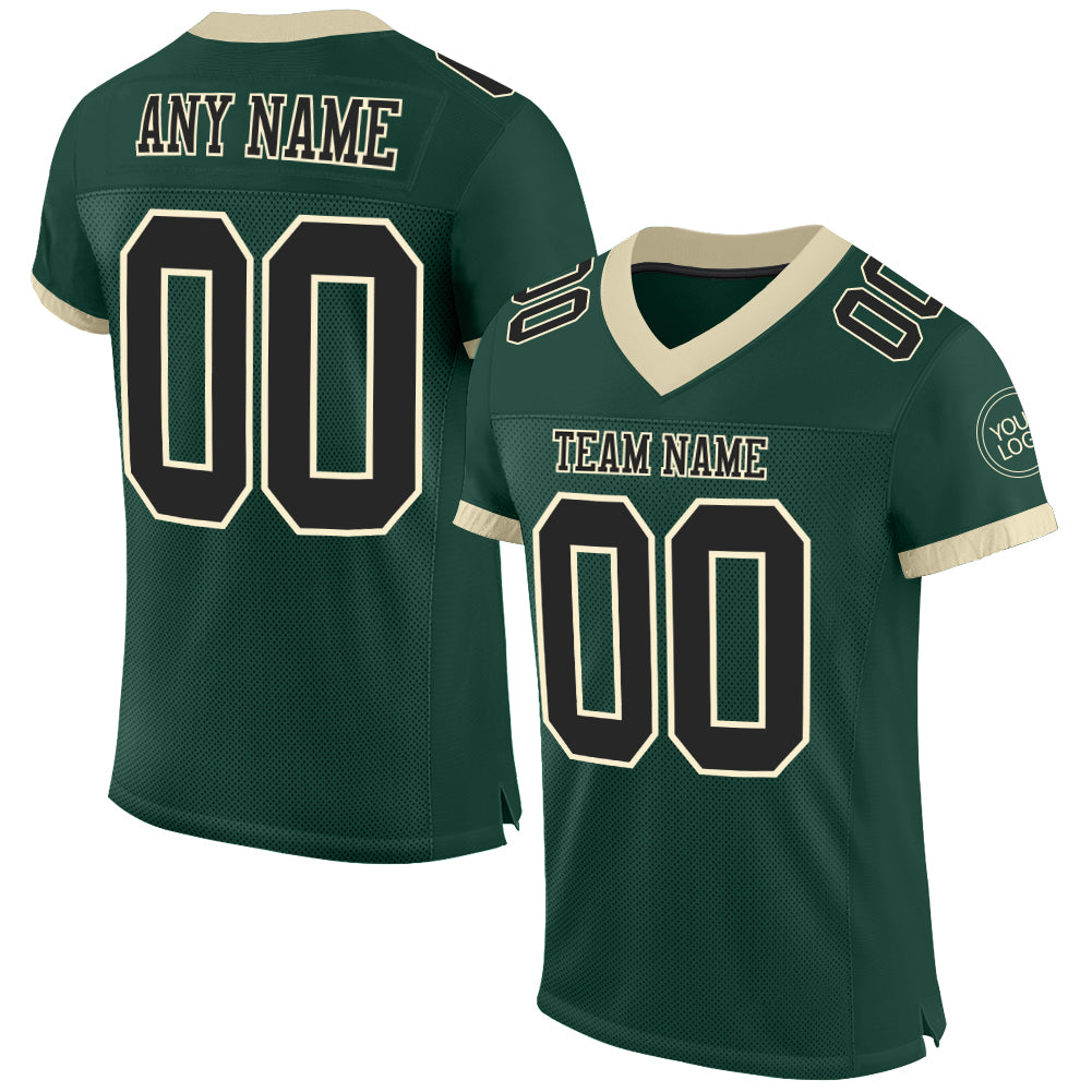 Custom Green Black-Cream Mesh Authentic Football Jersey