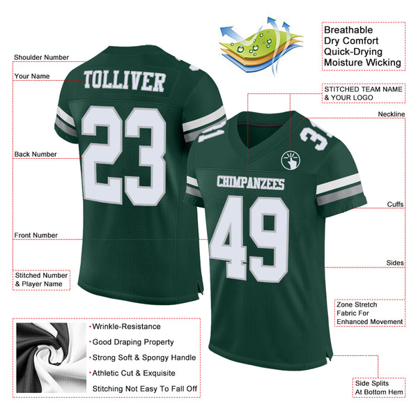 Custom Green White-Gray Mesh Authentic Football Jersey