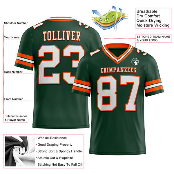 Custom Green White-Orange Mesh Authentic Football Jersey