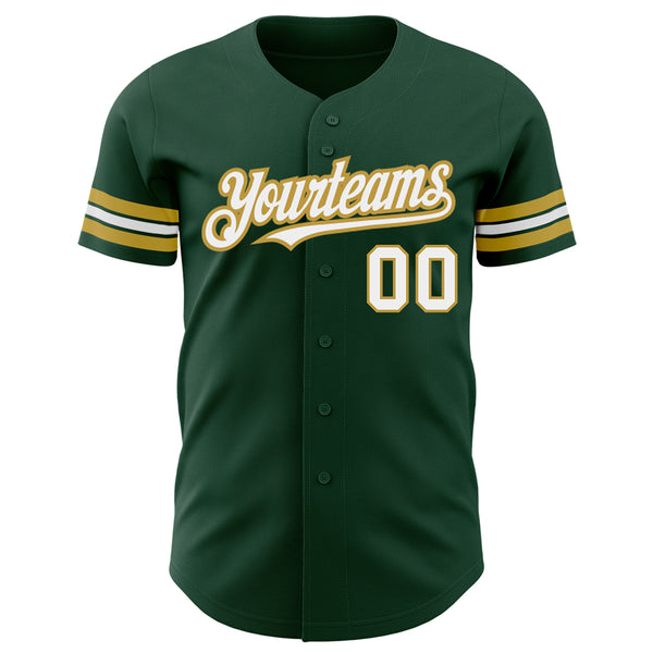 Custom Green White-Old Gold Authentic Baseball Jersey