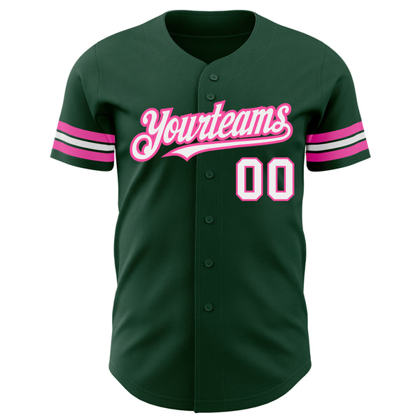 Custom Green White-Pink Authentic Baseball Jersey