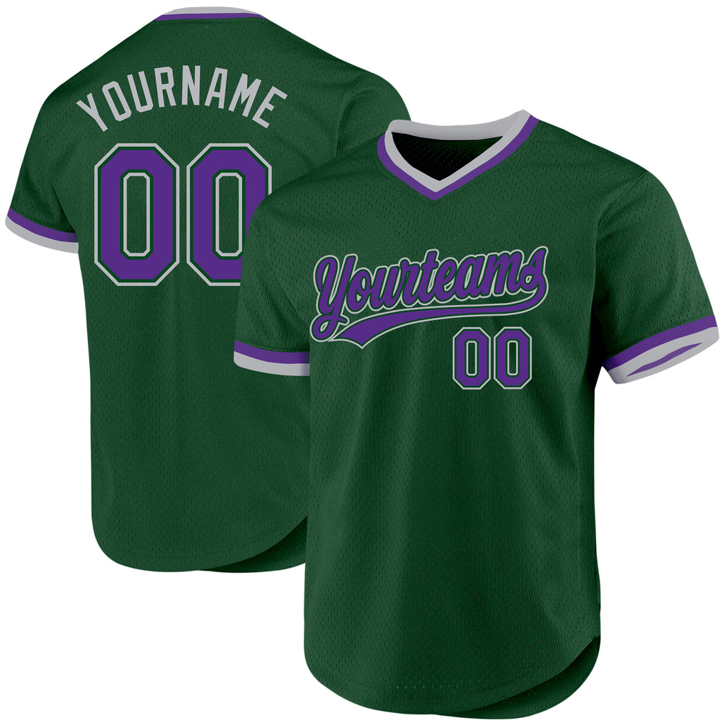 Custom Green Purple-Gray Authentic Throwback Baseball Jersey