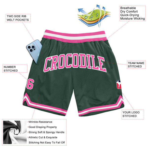 Custom Hunter Green Pink-White Authentic Throwback Basketball Shorts
