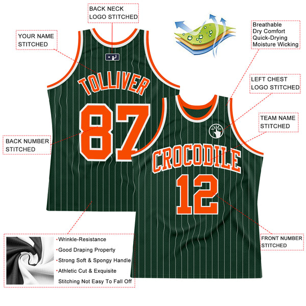 Custom Hunter Green White Pinstripe Orange Authentic Basketball Jersey