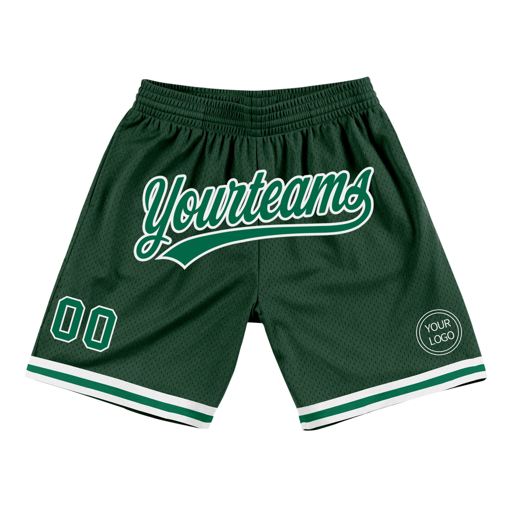 Custom Hunter Green Kelly Green-White Authentic Throwback Basketball Shorts