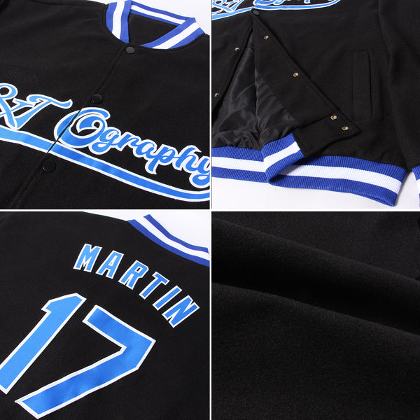 Custom Black Royal-White Bomber Full-Snap Varsity Letterman Jacket