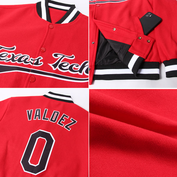 Custom Red Black-White Bomber Full-Snap Varsity Letterman Jacket