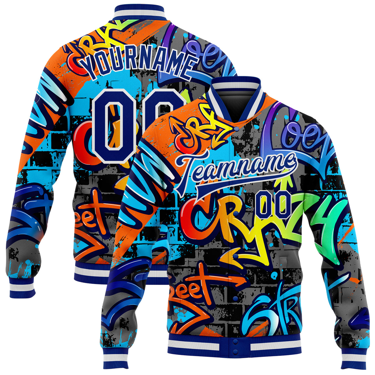 Custom Pink Aqua Split Fashion Letterman Bomber Graffiti Pattern Baseball Jacket main image 1