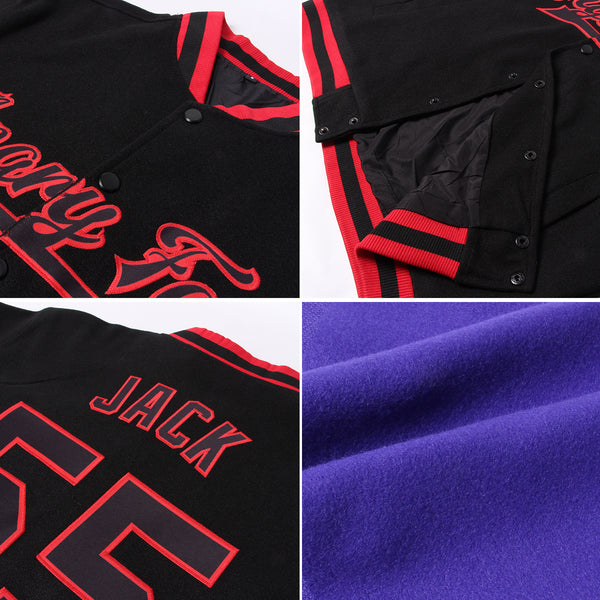 Custom Purple Black-Pink Bomber Full-Snap Varsity Letterman Jacket