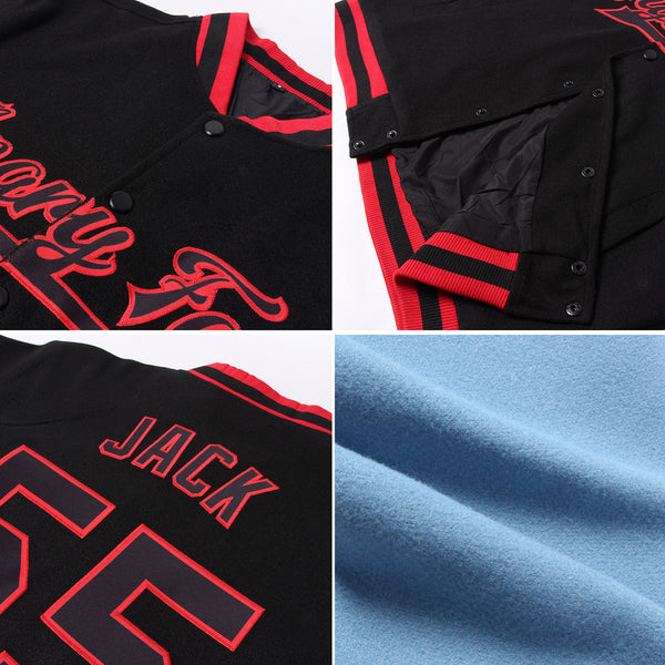 Custom Light Blue Pink-Black Bomber Full-Snap Varsity Letterman Jacket