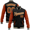 Custom Black Texas Orange-Cream Bomber Full-Snap Varsity Letterman Two Tone Jacket