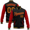 Custom Black Old Gold-Red Bomber Full-Snap Varsity Letterman Two Tone Jacket