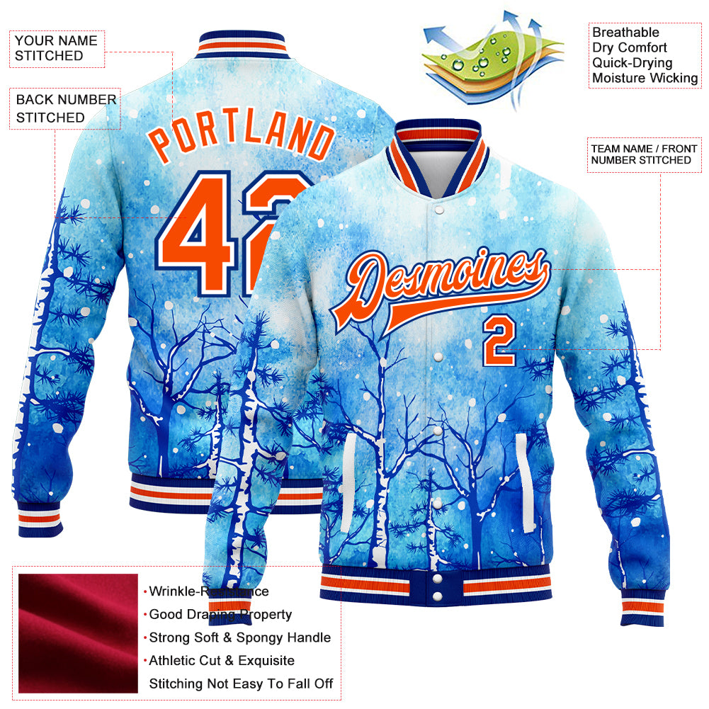Tree Design Track Jacket Custom Royal Orange-White Lovely Winter Landscape With Snowy Trees 3D ...