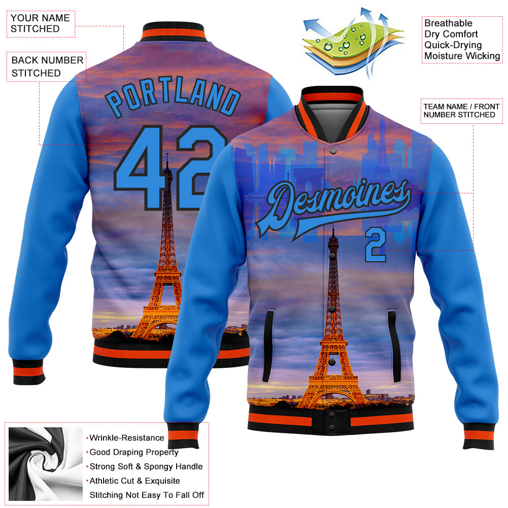 Eiffel Tower Floral Pattern Print Men's Bomber Jacket