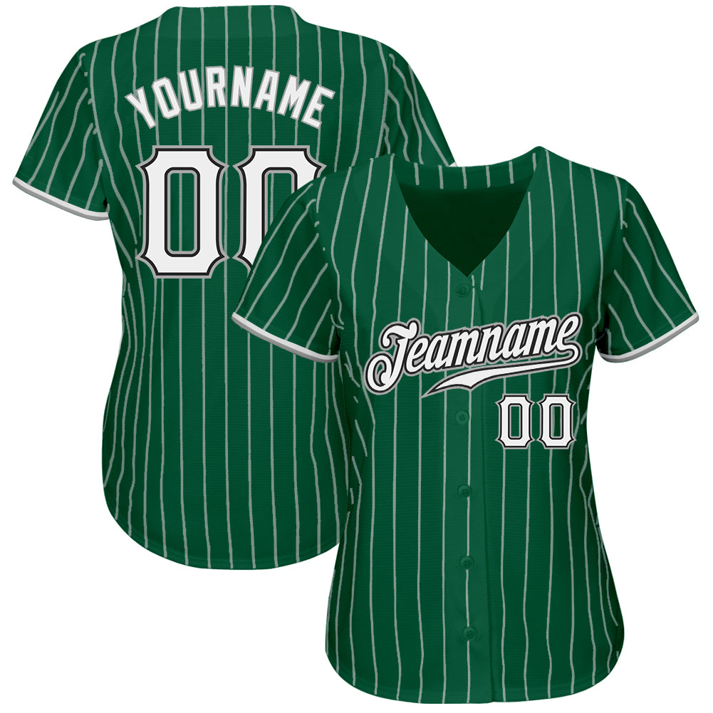 Custom Kelly Green White Pinstripe White-Gray Authentic Softball Jersey