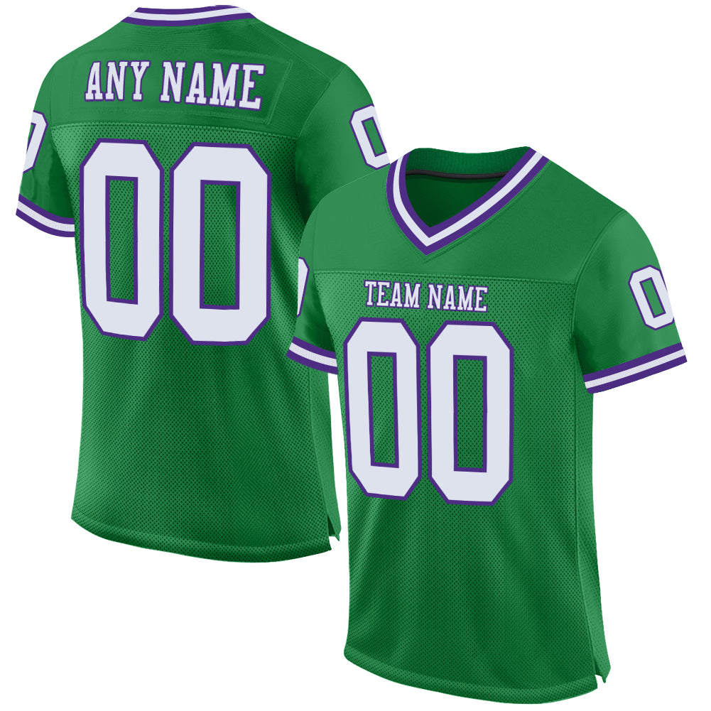 Custom Grass Green White-Purple Mesh Authentic Throwback Football Jersey