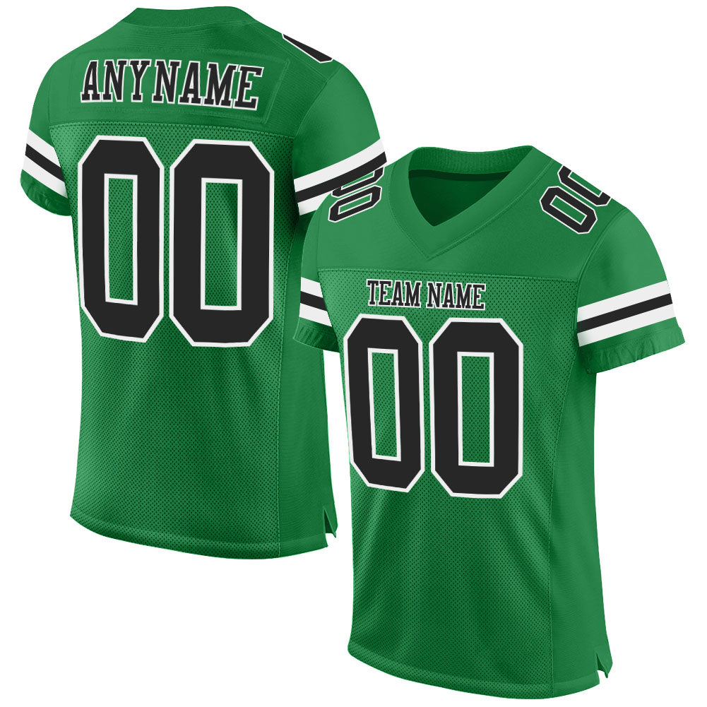 Custom Grass Green Black-White Mesh Authentic Football Jersey