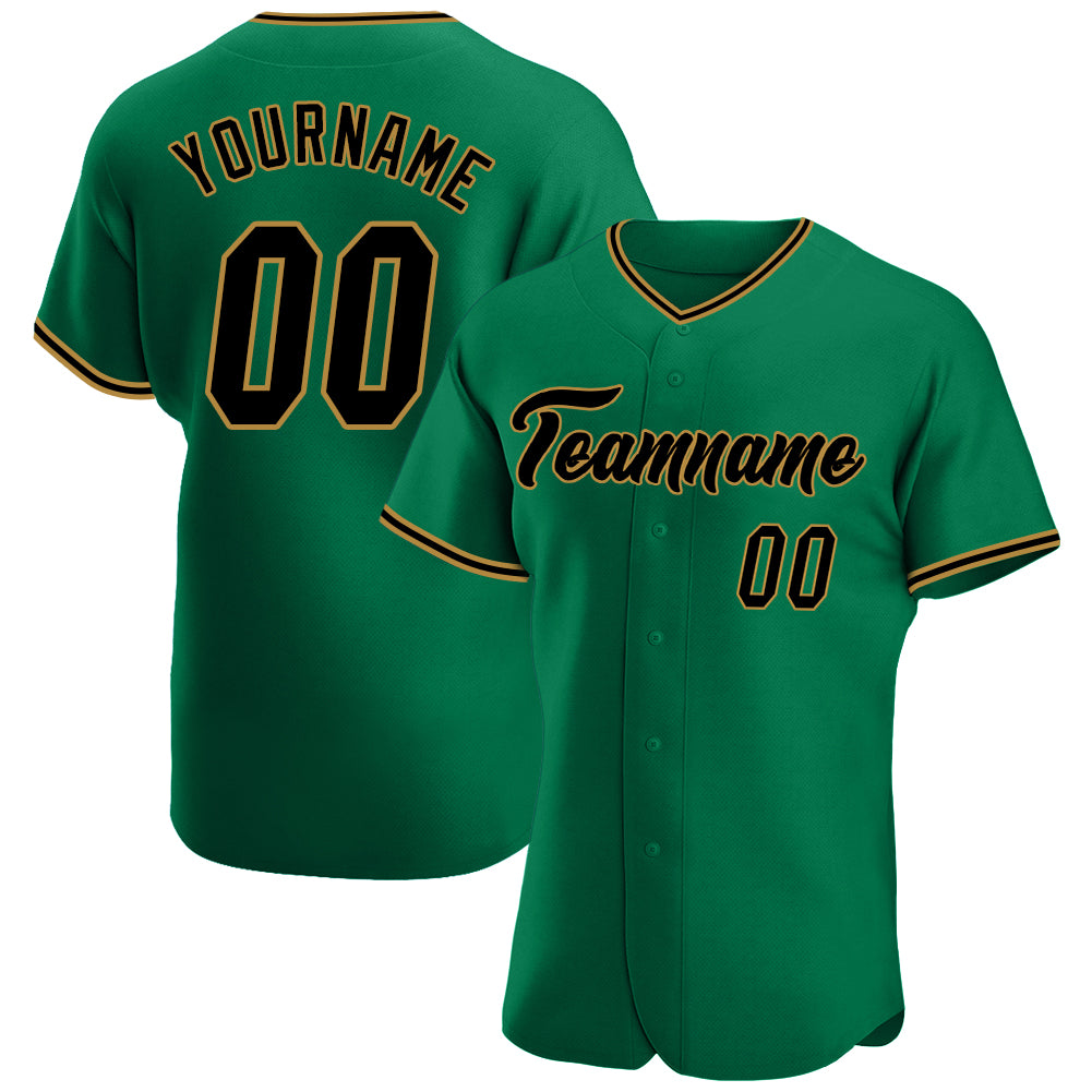 Custom Kelly Green Black-Old Gold Authentic Baseball Jersey