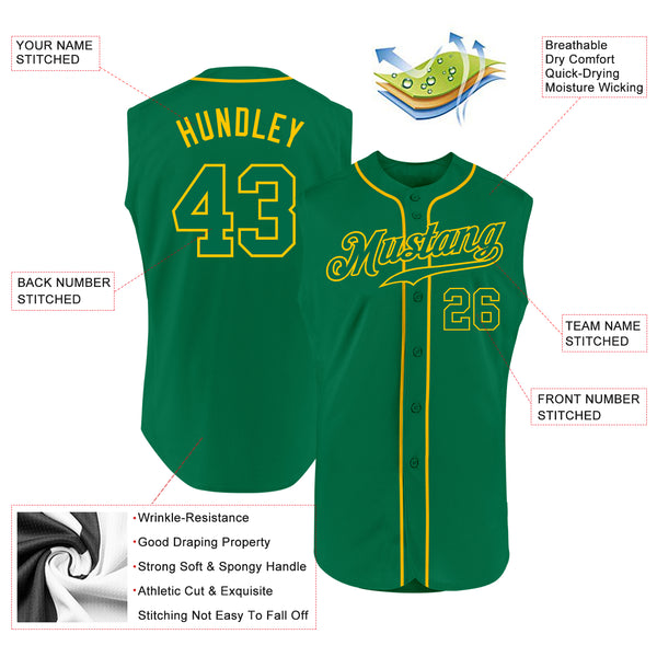 Custom Kelly Green Kelly Green-Gold Authentic Sleeveless Baseball Jersey