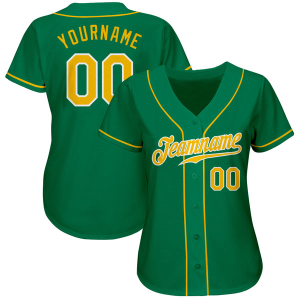 Custom Kelly Green Gold-White Authentic Baseball Jersey